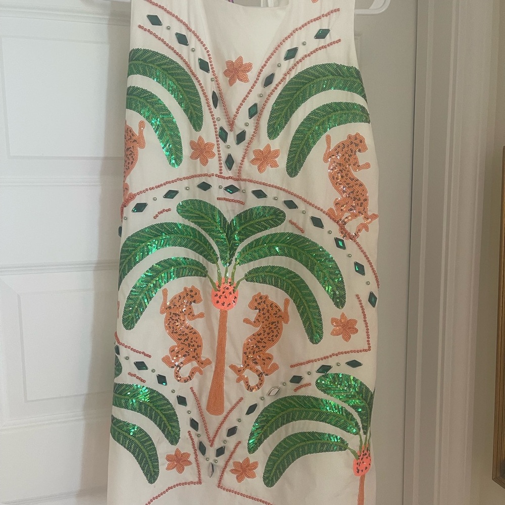 QUEEN OF SPARKLES Green and Orange Sequin Dress